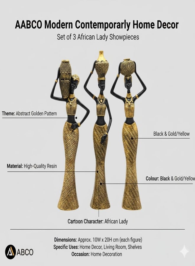 AABCO Vibrant Beautiful Finish Uniquely Hand Crafted Home Decor African Tribal Women Art Piece (Set of 3) - Image 4